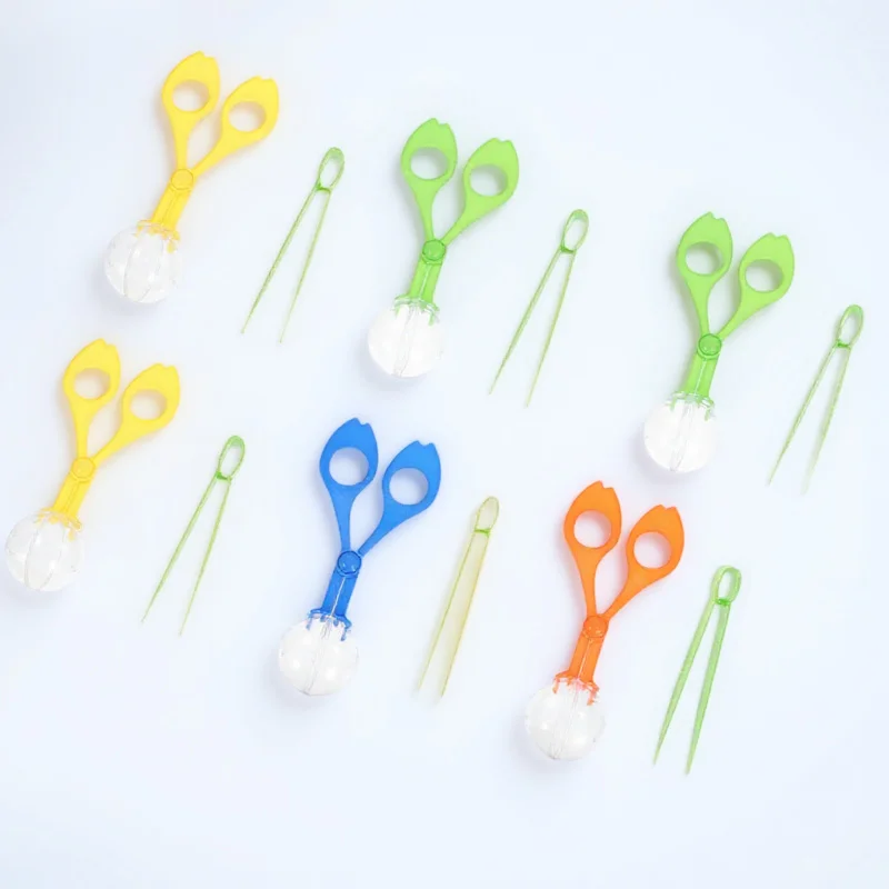 6 مجموعة الاطفال في الهواء الطلق مقص مقاطع الحشرات اصطياد أداة ملاقط بلاستيكية لاستكشاف الطبيعة التعليمية طفل الماسك عدة