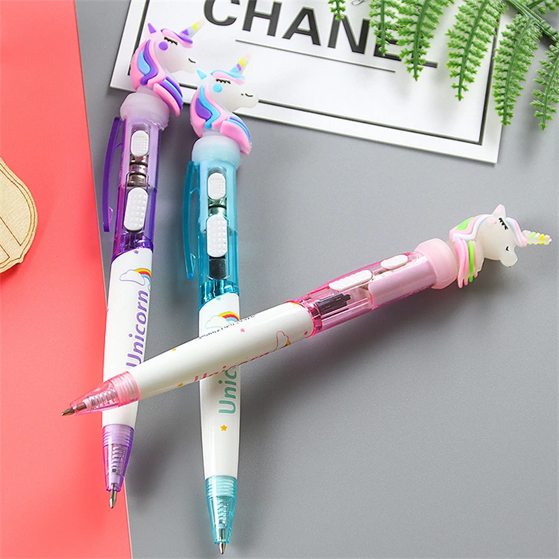 Ballpoint Pen Luminous Light Pen Creativity Push Ballpoint Pens School Writing Supplies Stationery Unicorn Children Gifts