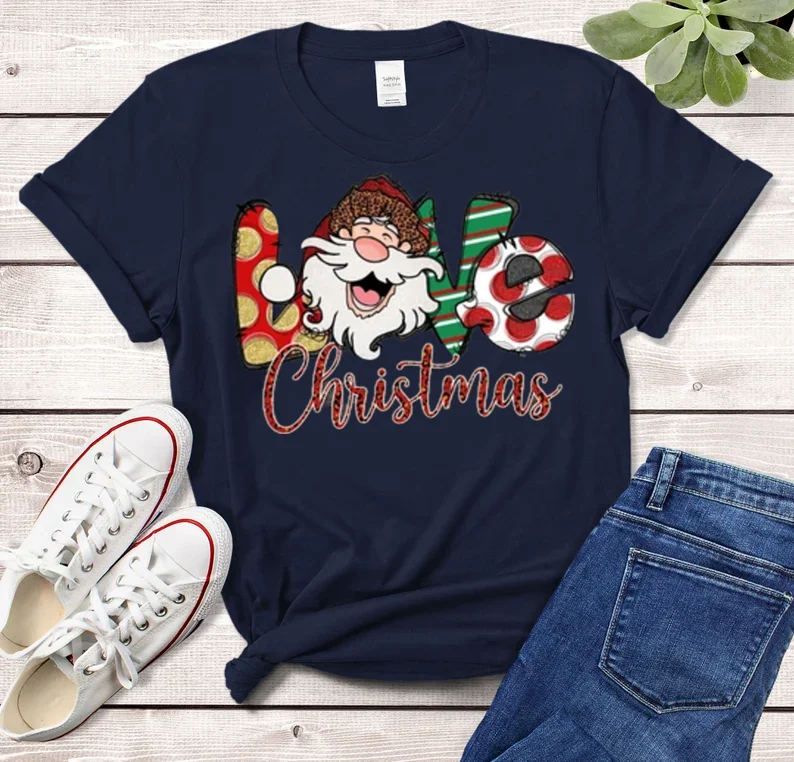 Love Christmas shirt shirt for women Merry Santa Claus gift Short Sleeve Top Tees O Neck 100% Cotton Fashion Streetwear harajuku