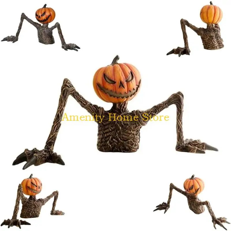 F26C Halloween Home Display Figurine in Resin with Textured Face Styling, Raised Yard Accent for Porch Lawn Garage and Entry