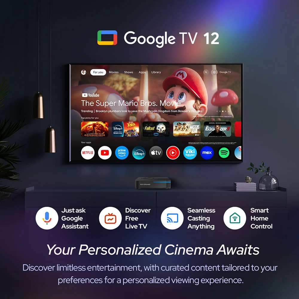 RockTek GX1 UHD Google TV 14 Box Netflix Google Certified 4GB 32G Realtek1325 Support Dolby Atmos 2T2R Wifi6 BT5.2 Android TVBox