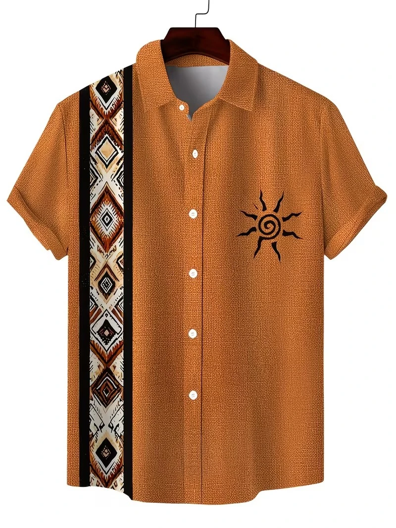 

Vintage Traditional Ethnic Style Print Short Sleeve Shirt For Men Button Down Casual Men Women Africa Pattern Men's Daily Camisa
