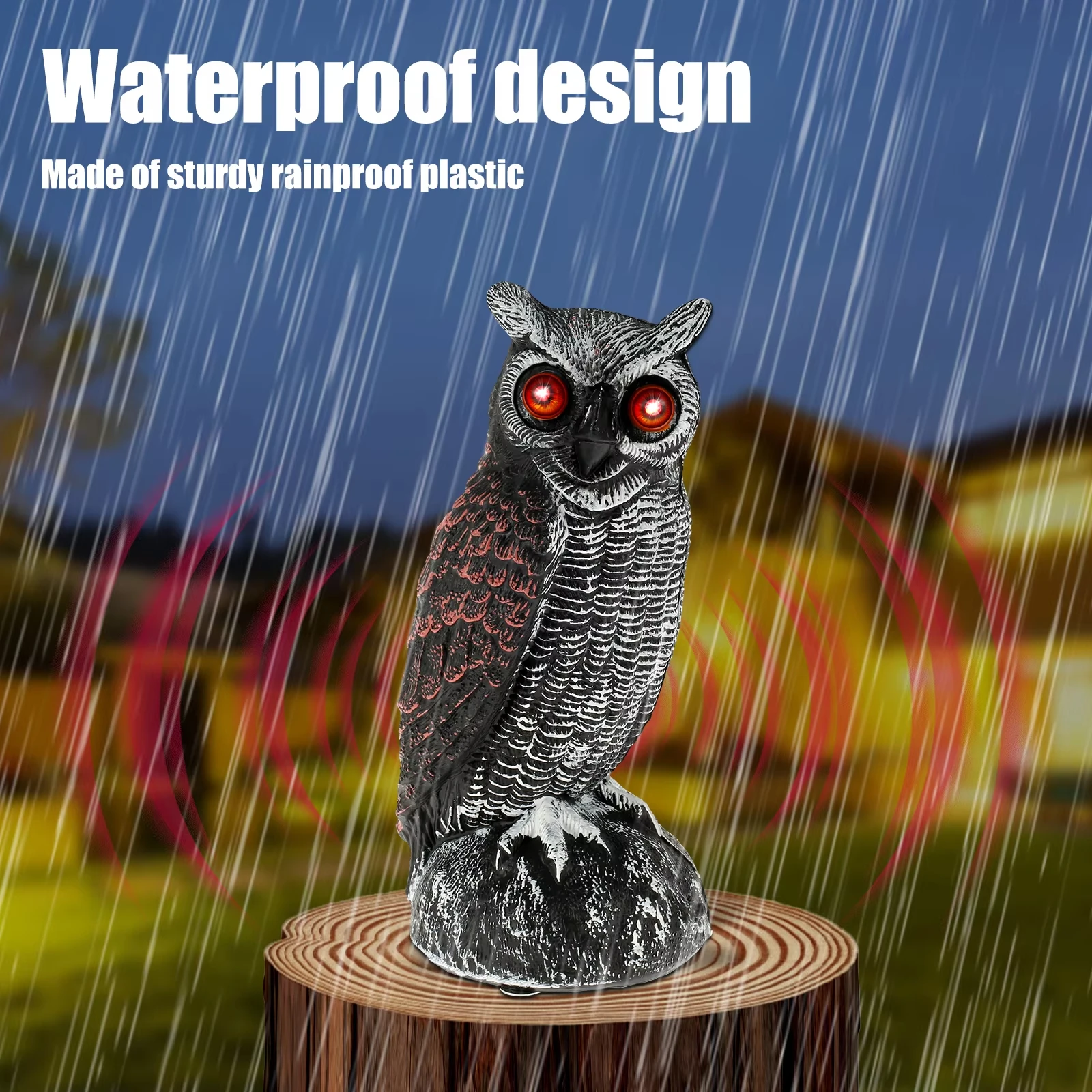 New Solar Owl Scare Bird Control Devices Waterproof Garden Fake Owl Deterrent Decoration With Sound and Eyes Emit Light