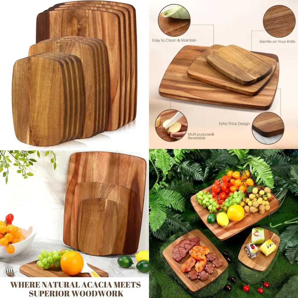

Thick Acacia Wood Chopping Boards Set - 12-Piece Reversible Kitchen Cutting Boards with Double Sided Charcuterie Boards for Meat