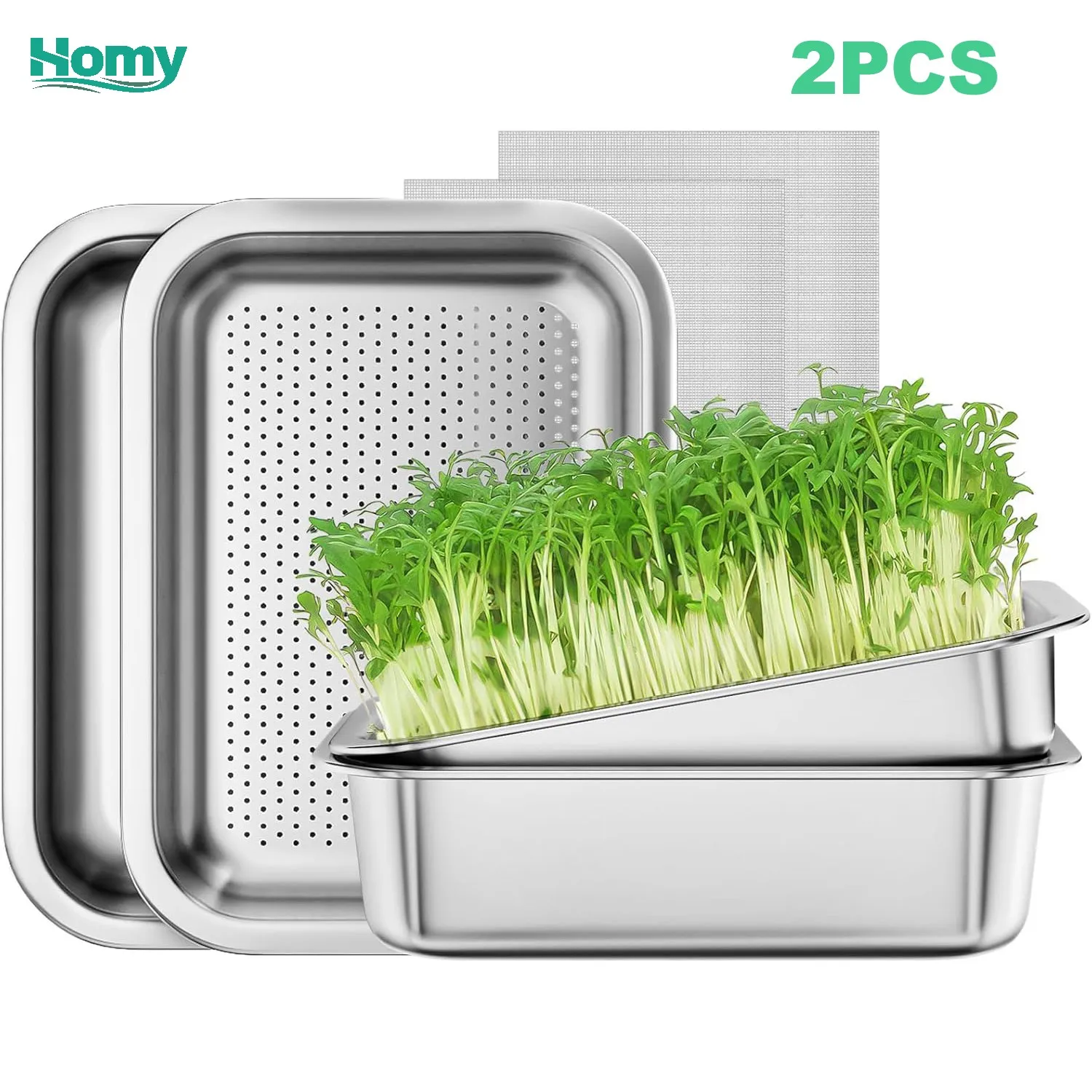 

Набор из 2 лотков для проращивания, лоток для беспочвенного выращивания из нержавеющей стали, контейнер для проращивания полезной пшеничной травы