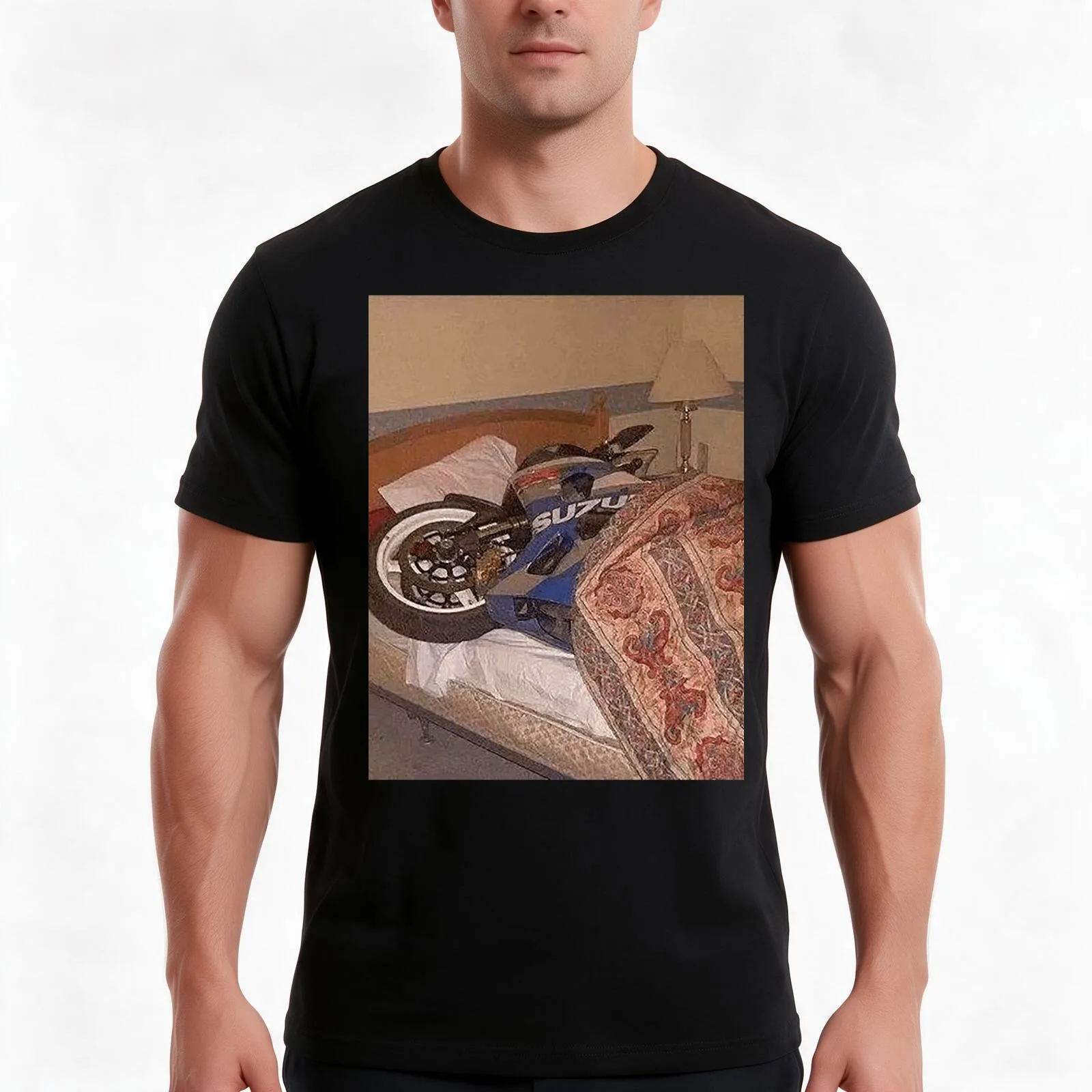Motorcycle taking a nap - Cursed Image #0026 | Cursed Images Collection T-Shirt, Summer Casual Cotton Tee, Vintage Graphic Print