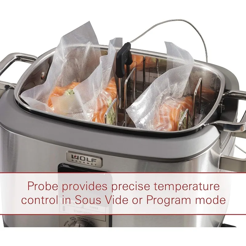 Wolf Gourmet Programmable 6-in-1 Multi Cooker with Temperature Probe,7 qrt,Slow Cook,Rice,Sauté,Sear,Sous Vide,Stainless Steel