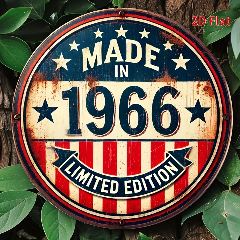 [2D Flat] 1pc Vintage 1966 Limited Edition Aluminum Wall Sign - Patriotic American Flag Design with Stars & Stripes - Perfect fo