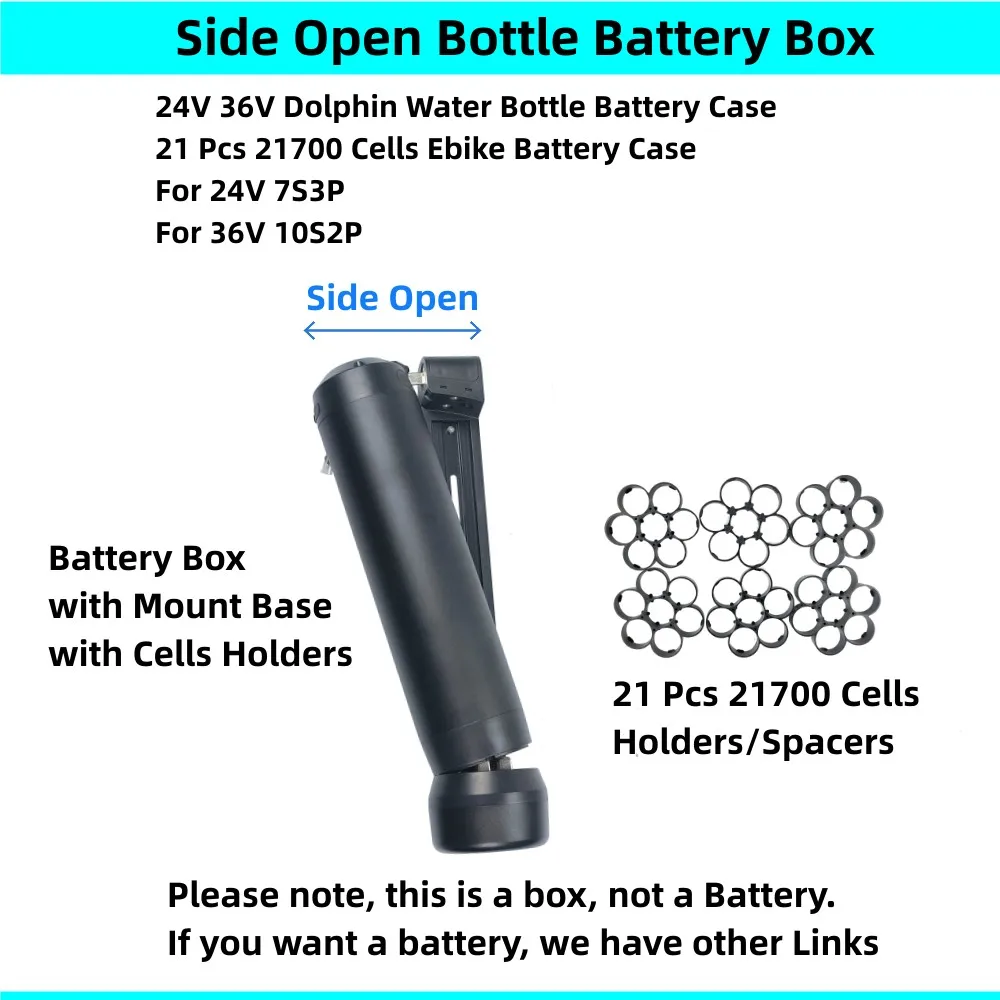 

21 20 pcs 21700 Cells Water Bottle Dolphin Ebike Battery Box 24V 36V City Bike Li-ion E-bike Battery Case Housing for 21700 Cell