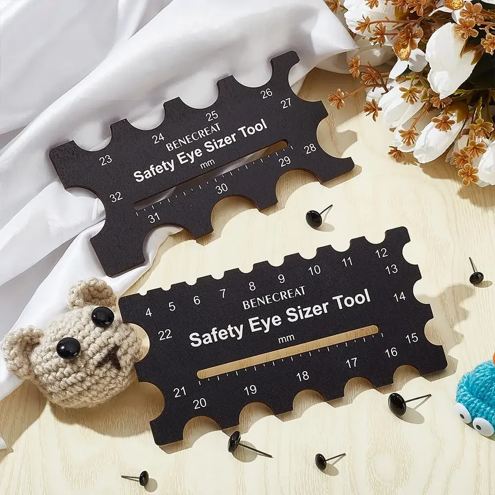 2Pcs Wooden Safety Eyes Sizer Tool, 4~32mm Diameter Measuring Ruler, Crochet Tool for DIY Craft Plush Bear Eye Installation Doll