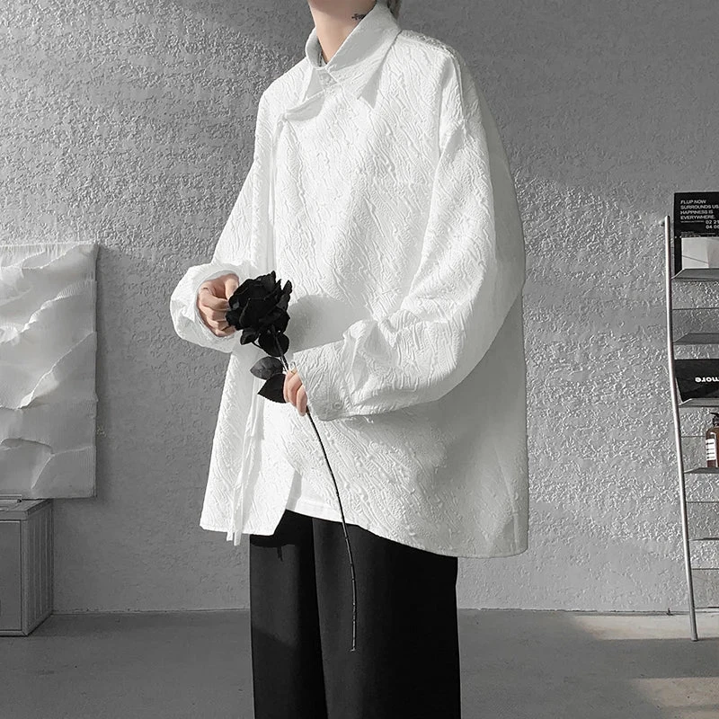 

INCERUN Men Shirt Solid Color Texture Lapel Long Sleeve Loose Men Clothing Korean Style Streetwear Fashion Casual Male Shirts