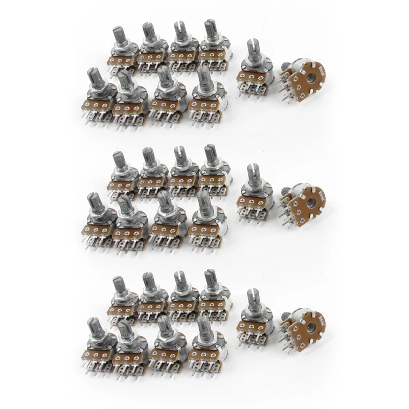 AS62 30PCS Top Adjustment Linear Dual Rändelwellenpotentiometer 50K Ohm B50K