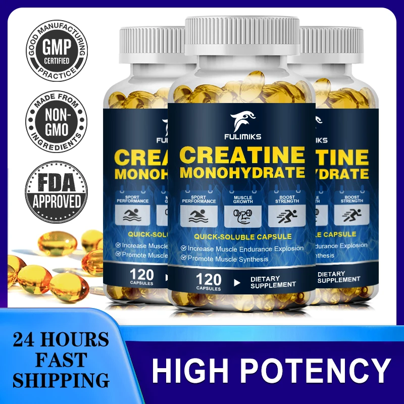 

Creatine Monohydrate Capsules for Muscle Mass Strength, and Performance Improvement Workout Recovery