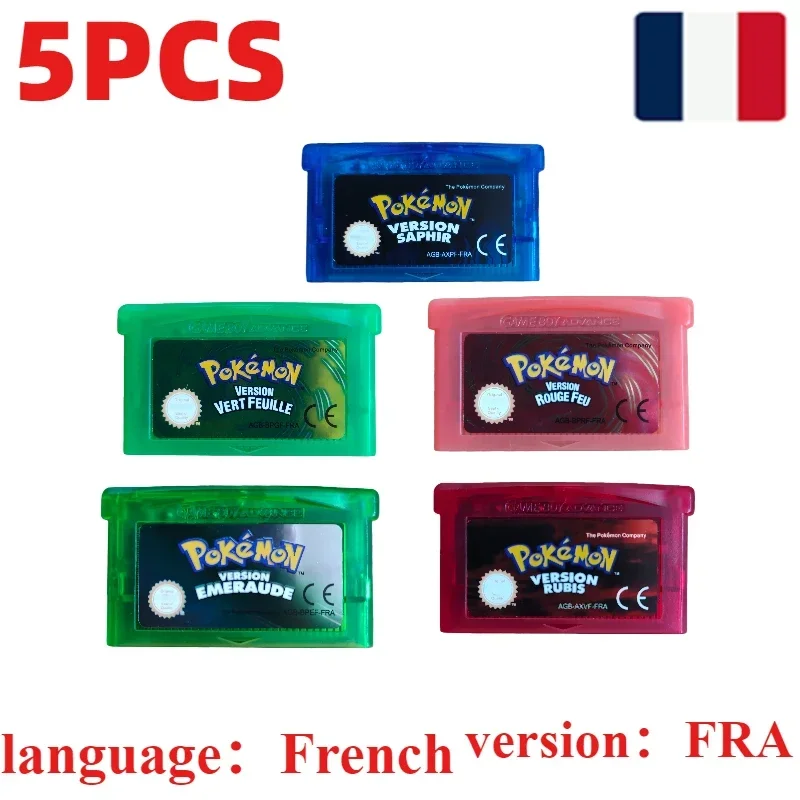 Pokemon-Serie Emerald FireRed Leafgreen Ruby Sapphire 5 Versionen GBA-Spiel in Box für 32-Bit-Videospielkonsole