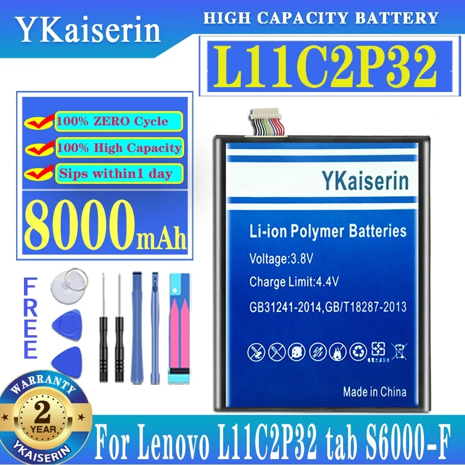 YKaiserin L11C2P32 8000mAh Battery For Lenovo IdeaTad S6000 S6000-F-H A7600 A7600-HV A7600-F A10-80 A10-80HC Mobile Phone