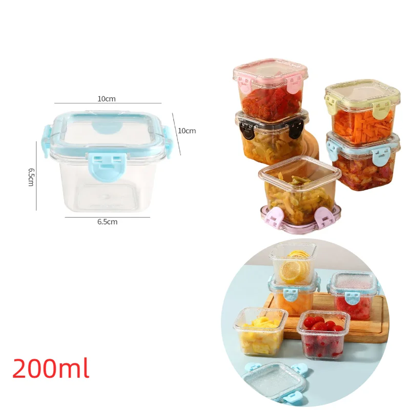 Mini caja de almacenamiento para refrigerador, contenedor transparente de mantenimiento fresco para salsa, pepinillos, caja de embalaje de frutas para niños
