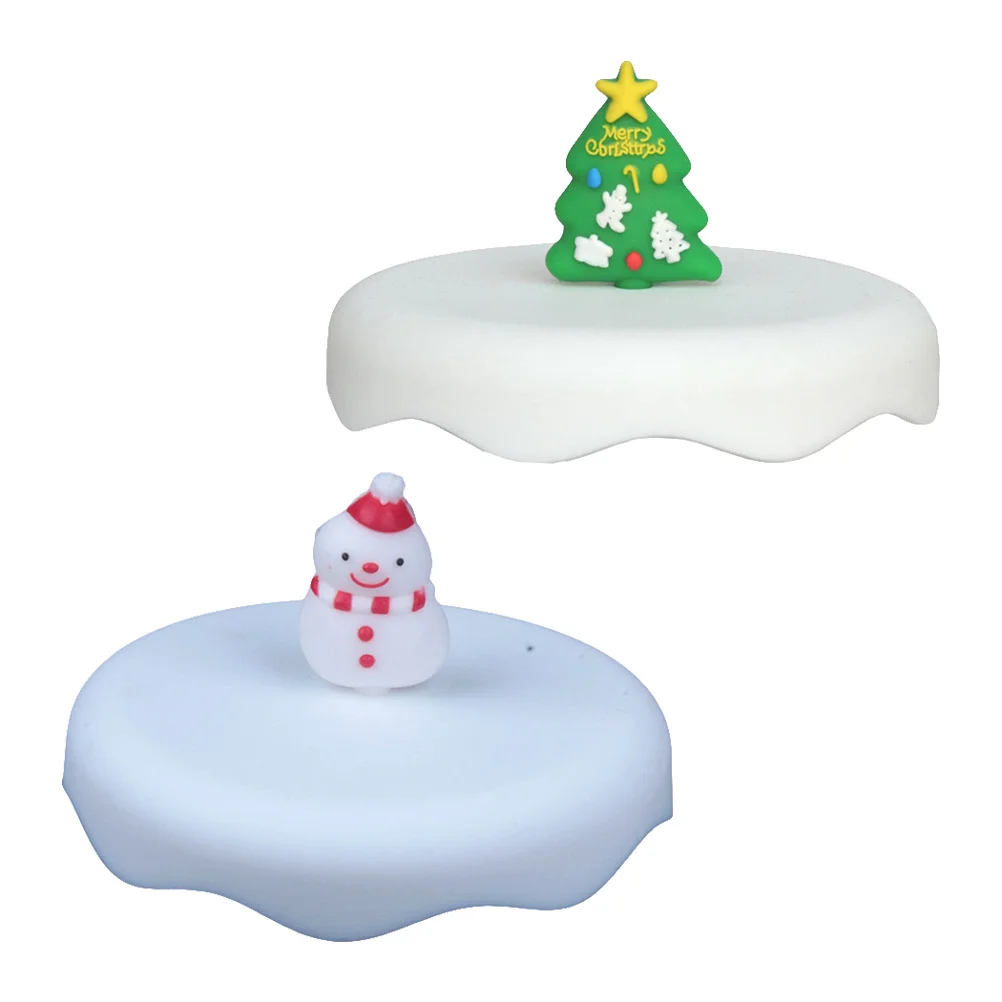 

2pcs Silicone Lids Christmas Design Leak Proof Cover For Toddlers Kids Kitchen Accessories Silicone Cup Lid Cup Cover