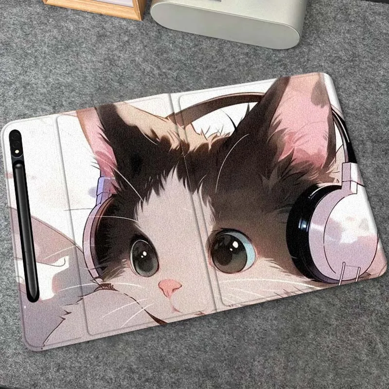 

Cute Cat Headphone Eyes Gift For Samsung Galaxy Tab S10 S9 S8 S7 FE Lite Soft Flexible Support Tablet Case