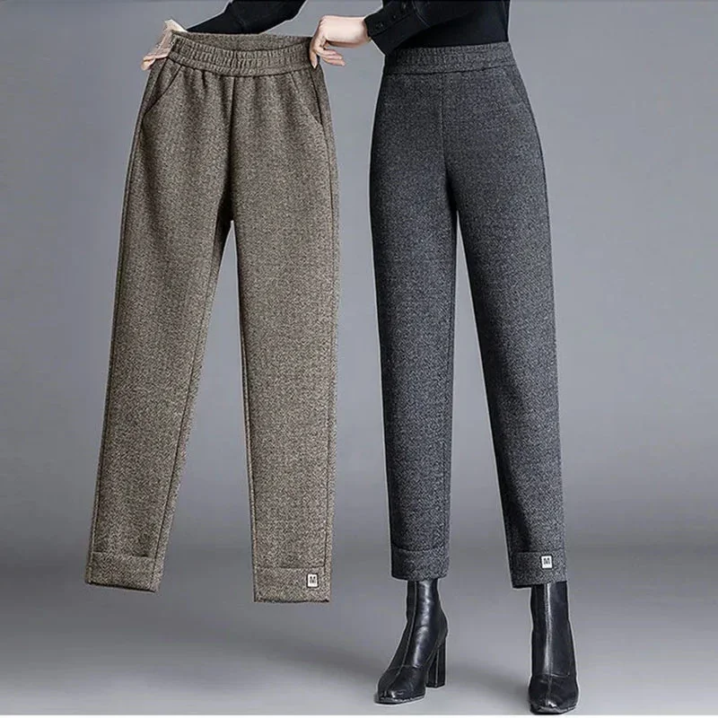 

Fall Winter Thick Woolen Harem Pants Women Casual Elastic High Waist Pantalones Korean Fashion Ankle Length Calcas Feminina 2024