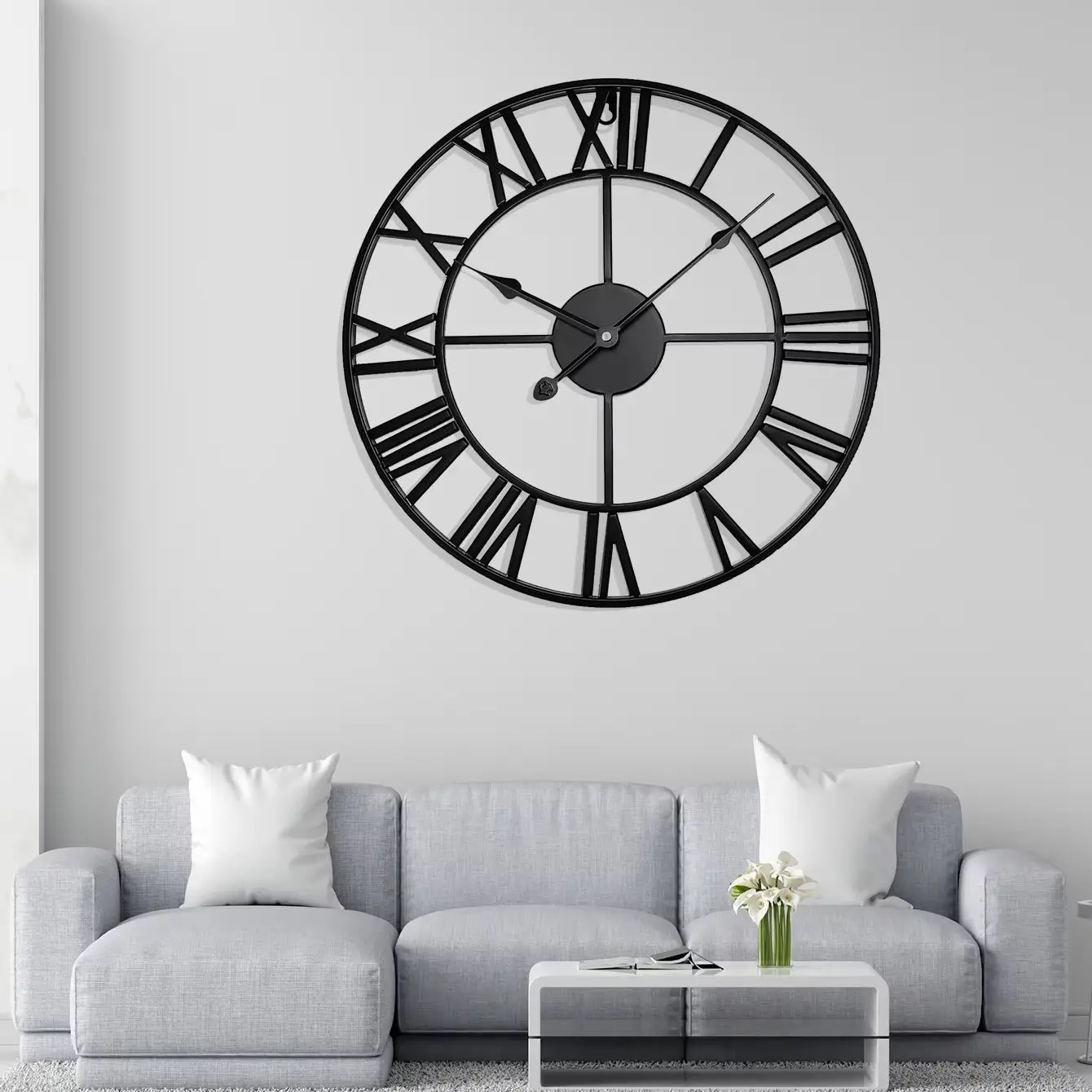 

GARDEN WALL CLOCK ROMAN LARGE INDOOR OUTDOOR NUMERALS GIANT OPEN FACE METAL 60CM