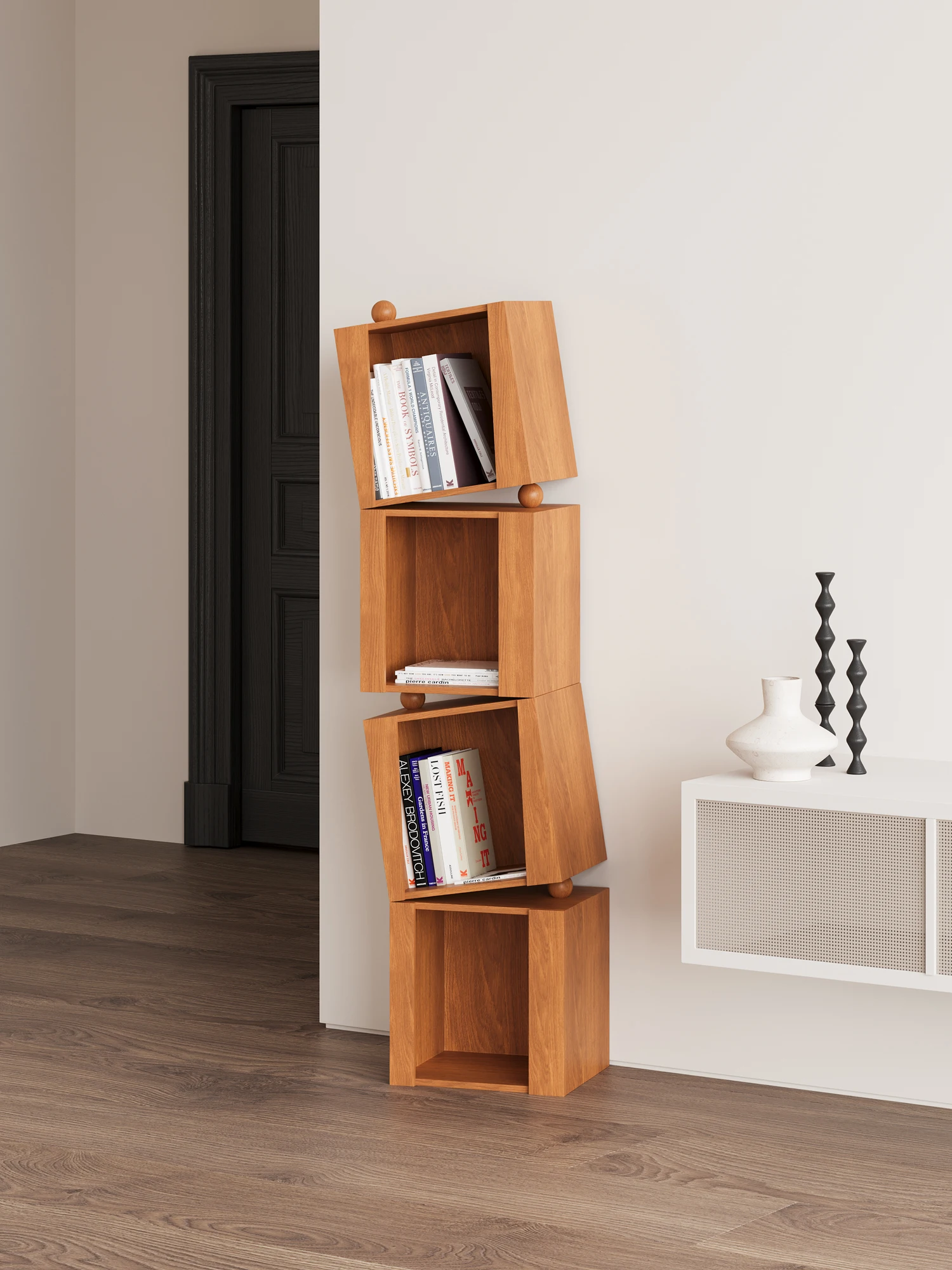 Short edged household storage cabinets, solid wood corner, wall mounted combination, floor standing bookshelves, bookshelves