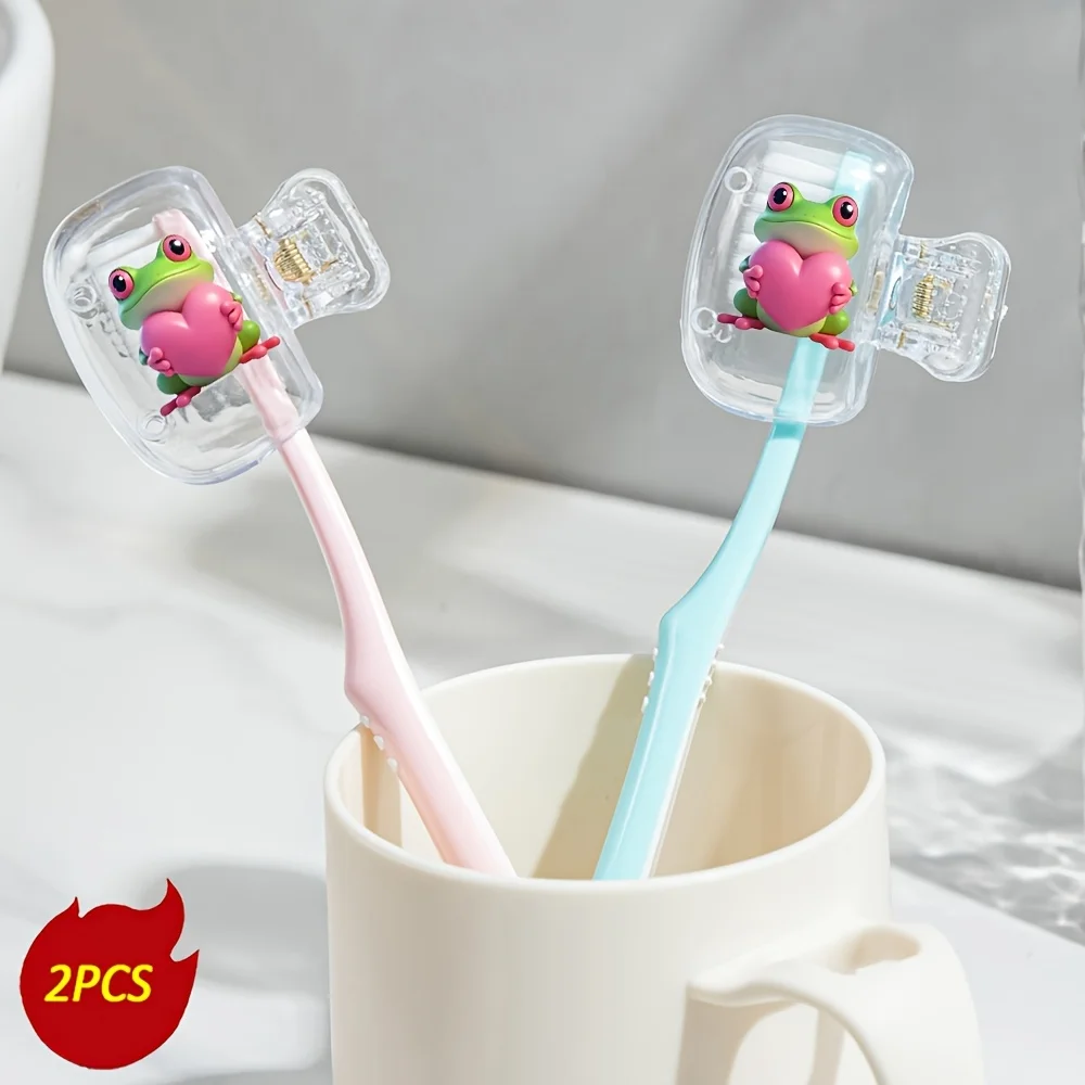 2pcs Cute Frog Toothbrush Storage Case for Travel Ventilation Holes to Keep Toothbrush Heads Clean and Dry Gifts For Family her