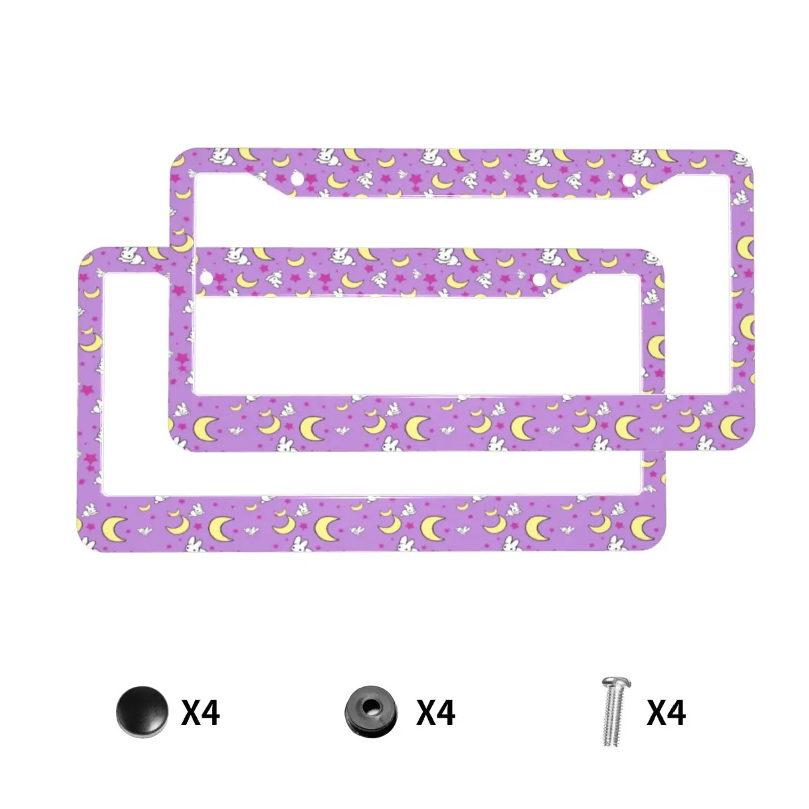 Rabbit of The Moon Pink Pattern Standard Aluminum Alloy Car License Plate Cover Car Accessories Waterproof License Plate Cover