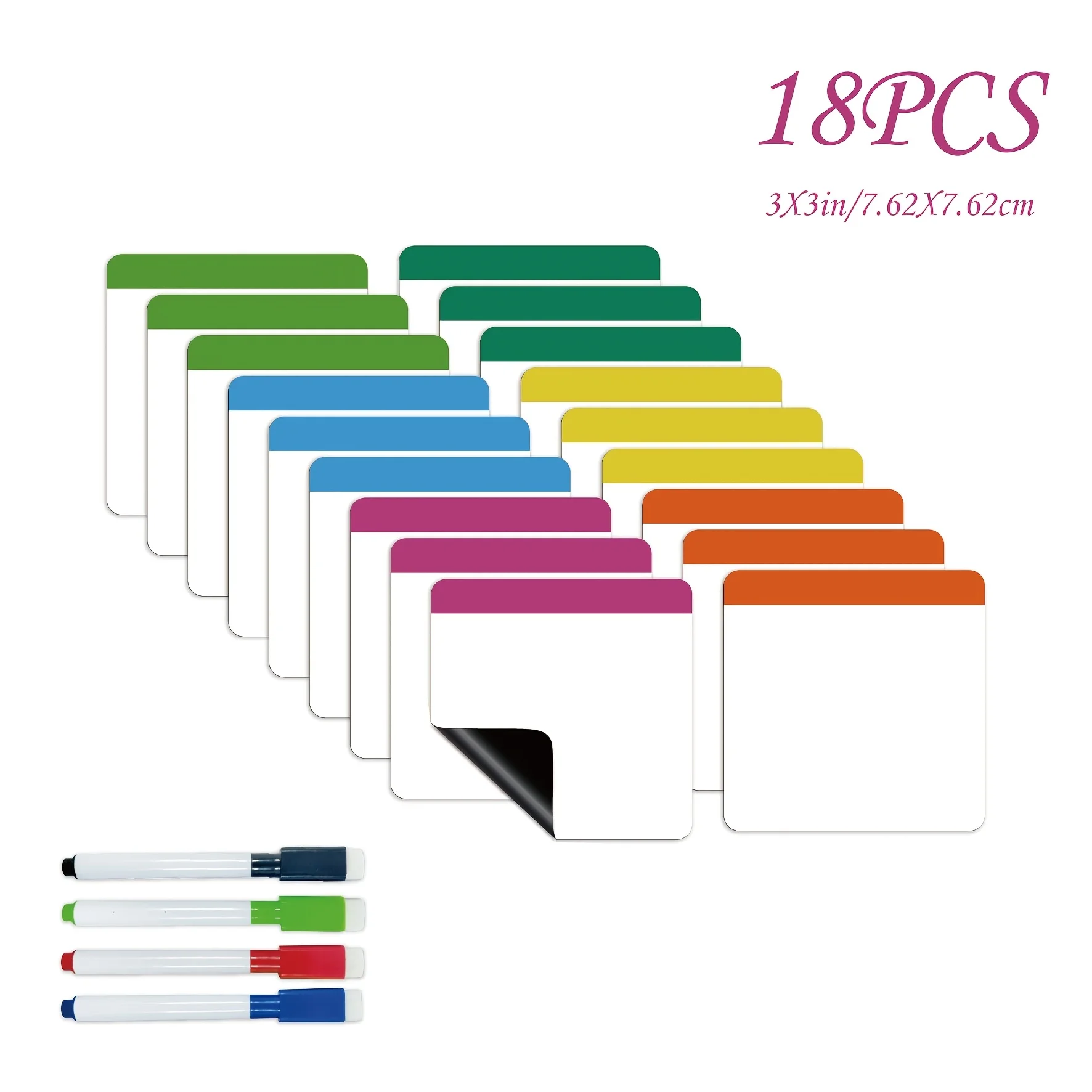18 Sheets of Reusable Magnetic Dry-erase Board Labels, Including 4 Pens and A 3 X 3 Inch Magnetic Whiteboard Notebook