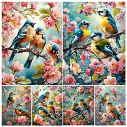 Pintura a mano de pájaro colorido de pie en el árbol, Kit de pintura de paisaje por números, obra de arte Canva DIY, regalo de decoración del hogar