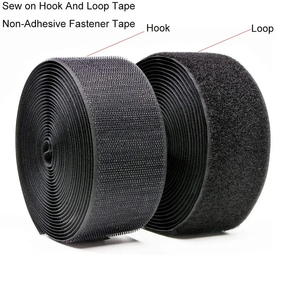 Sew-On Hook&Loop Tape 1-25Meters Roll | Ultra Strong Nylon No-Adhesive Fastener for Heavy Duty Projects | 20/25/30/50mm Wide Bla