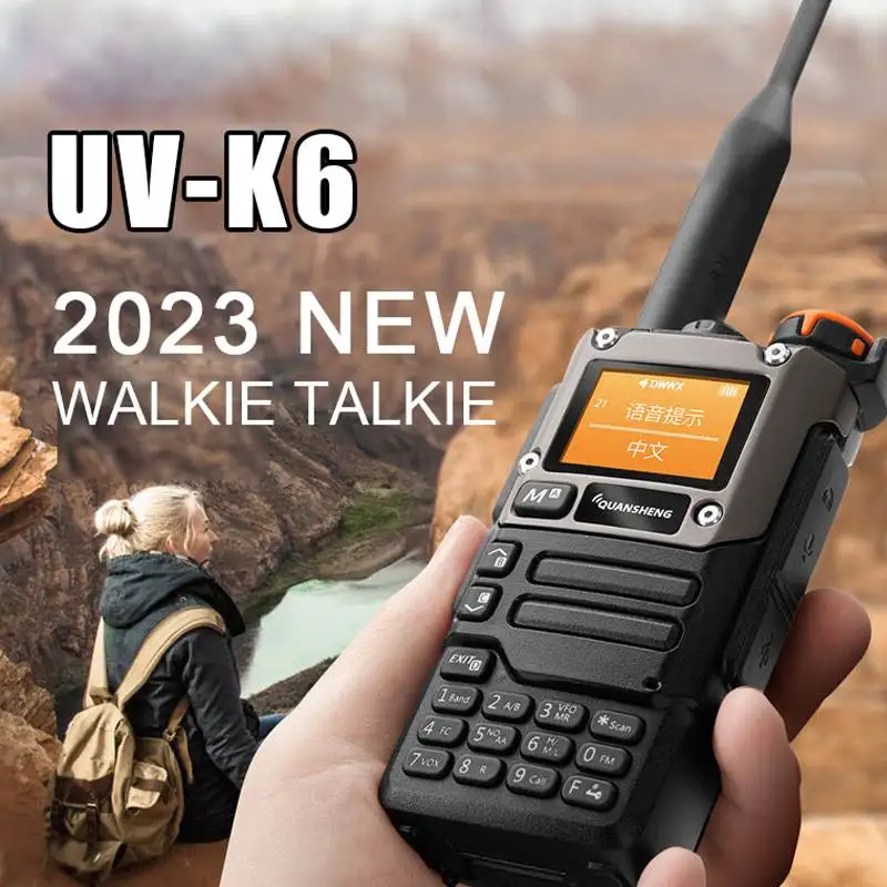 Banda de Ar portátil Walkie Talkie, UHF, VHF, DTMF, FM Scrambler, NOAA, Carregamento Tyep-C, Frequência sem fio, bidirecional, portátil, 5W