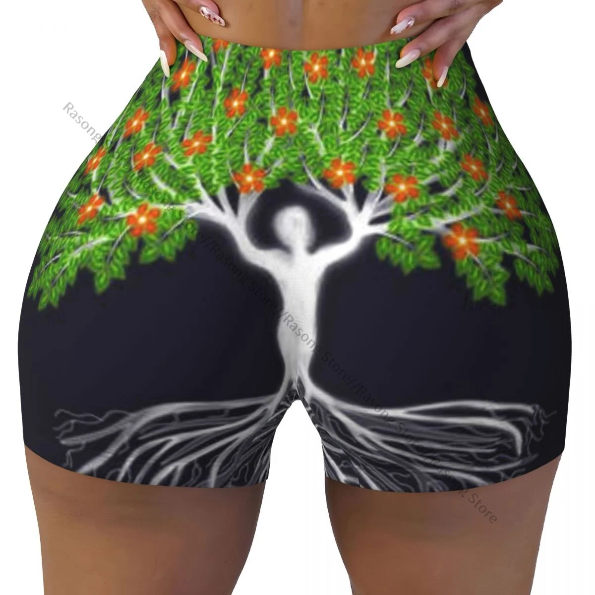 Pantaloncini sportivi attillati sexy sui fianchi Blooming Tree Of Life Illustration fitness comodi pantaloncini da yoga da donna