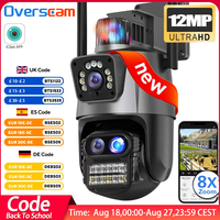12MP 6K WiFi IP Camera Outdoor Three Lens Dual Screens 8X PTZ Zoom Video Auto Track Security Protection Surveillance Onvif ICSEE
