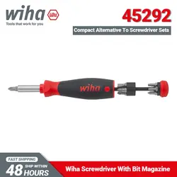 Wiha 45292 Magnetic Screwdriver with Bit Magazine Mixed with 8 Bits 1/4