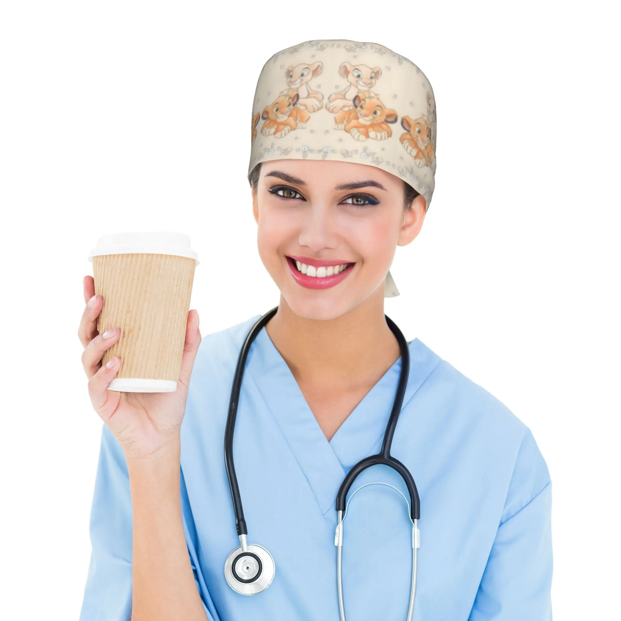 Custom Adjustable The Lion Cartoon K-Kings Working Hat Men Women Anime Surgical Hat Scrub Nursing Doctor Surgeon Cap for Dentist