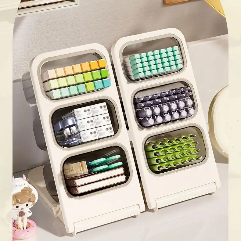 

School Supply Storage Box Large Size Plastic Desk Organizer Simple Style for Back-To-School Season Angle Pen Holder