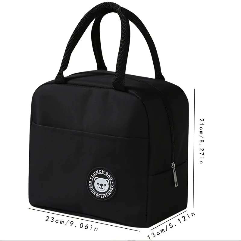 Black Cationic Insulated Lunch Bag, Thermal Food Tote for Work School Picnic, Portable Cooler Bag 1-Pack