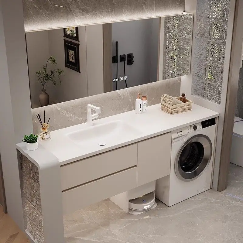 New washing machine bathroom cabinet combination wash basin integrated cabinet rock slab hot bending ceramic seamless