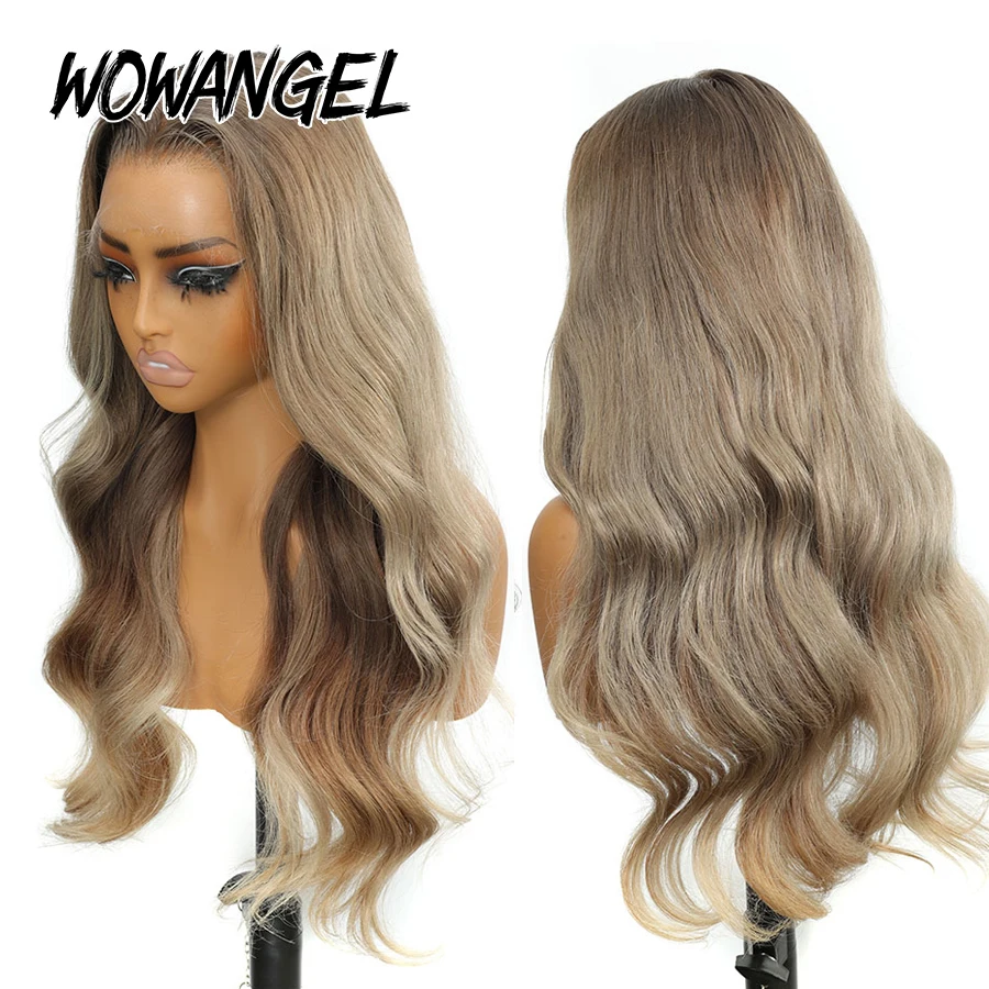 WOWANGEL 13x6 HD Lace Frontal Perücke Aschblond Balayage Body Wave Echthaarperücke Vorgezupft Ohne Klebstoff Tragefertige Perücke für Frauen – Detail 3