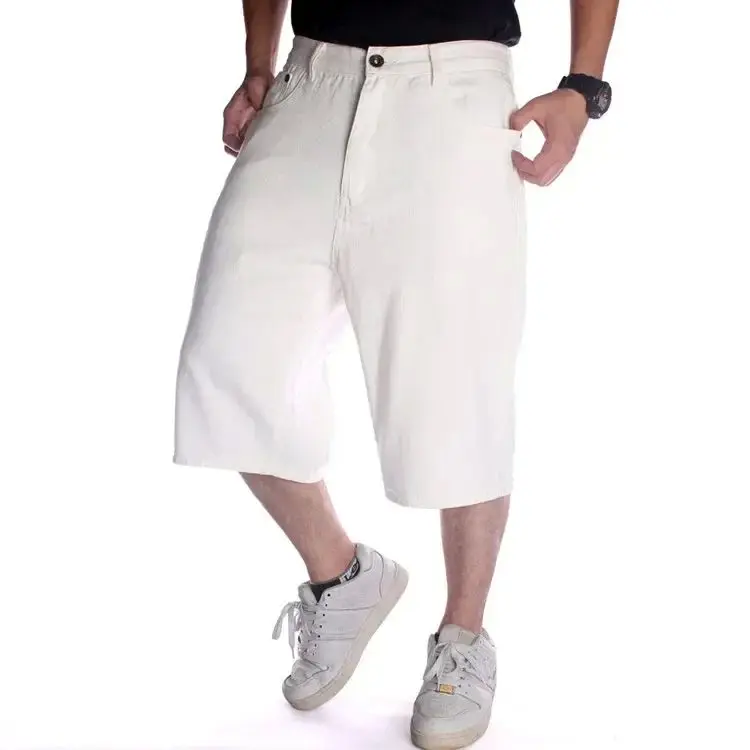

Summer New Faion Men's Casual Loose White Wide Leg Jeans Comfortable Breathable Dstring Waist Polyester Fiber Jeans