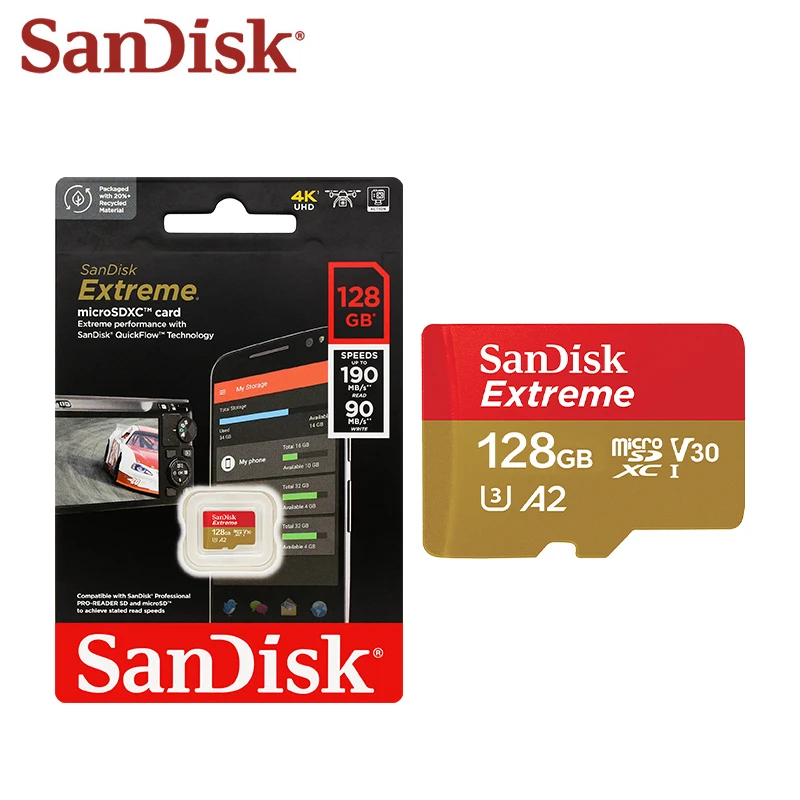 

Карта памяти Sandisk Extreme A2/A1 V30 U3 MicroSDXC, флеш-память 32 Гб 64 Гб 128 ГБ 256 ГБ 512 ГБ 1 ТБ, карта MicroSD 190 Мб/с, карта TF