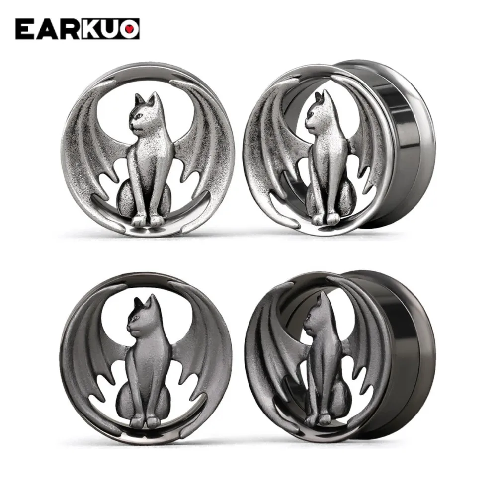 EARKUO Zirconia Cat Shark Ear Tunnels Plugs Stretchers Body Piercing Jewelry Earring Expanders Gauges 2PCS