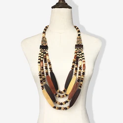 MANILAI Bohemian Wood Bead Long Necklaces For Women Handmade Multilayer Beaded Statement Necklace Fahion Jewelry Indian Wooden