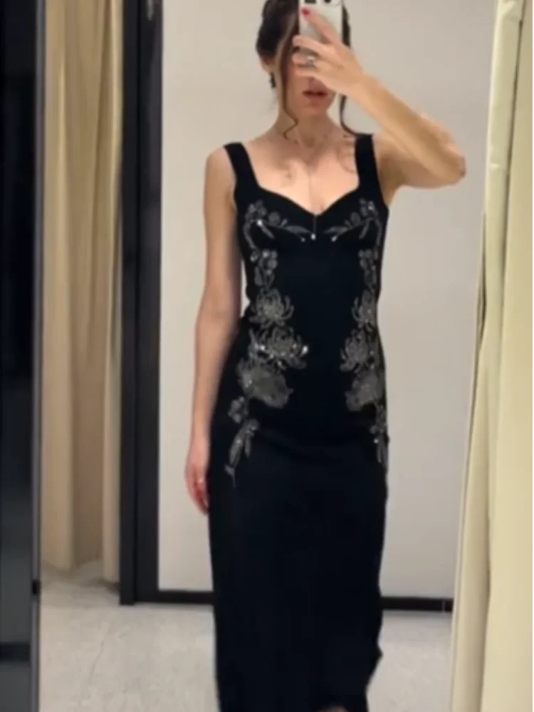 Feminino chique impresso lantejoulas colete vestido sem mangas fora do ombro sem costas vestidos de camisola 2026 moda primavera nova senhora vestido de festa