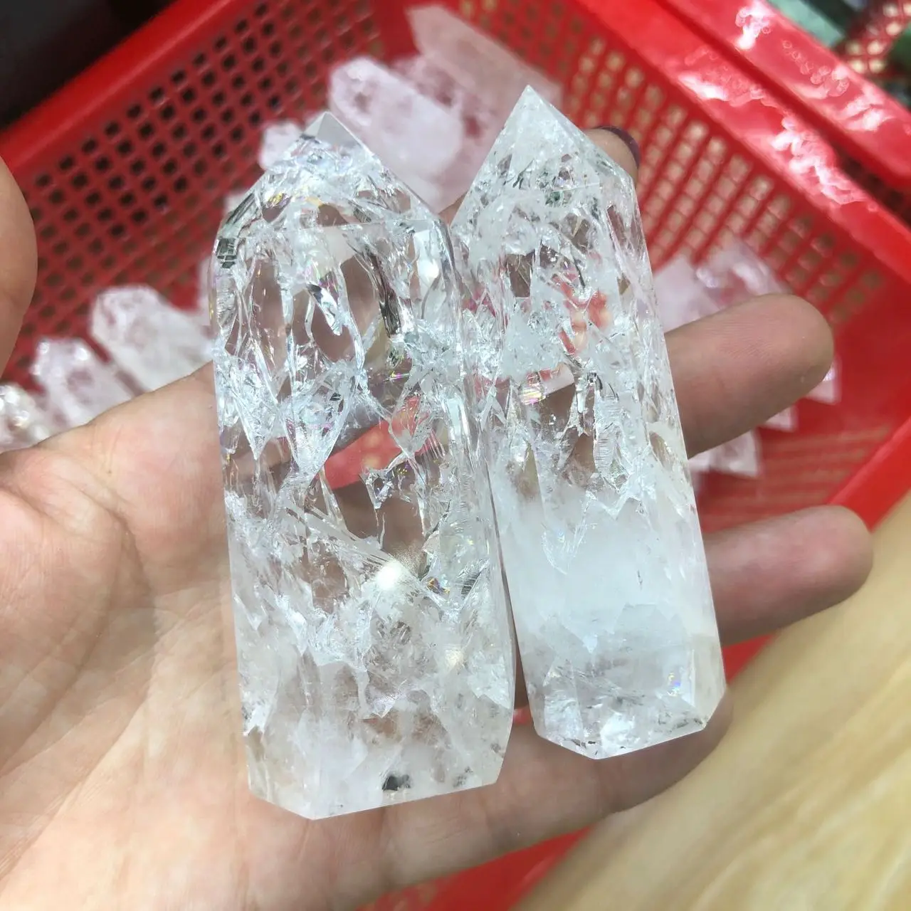 Crystal wand Natural white Quartz crack pint clear Crystal burst Hexagonal Points tower Healing Home Decoration 1pcs