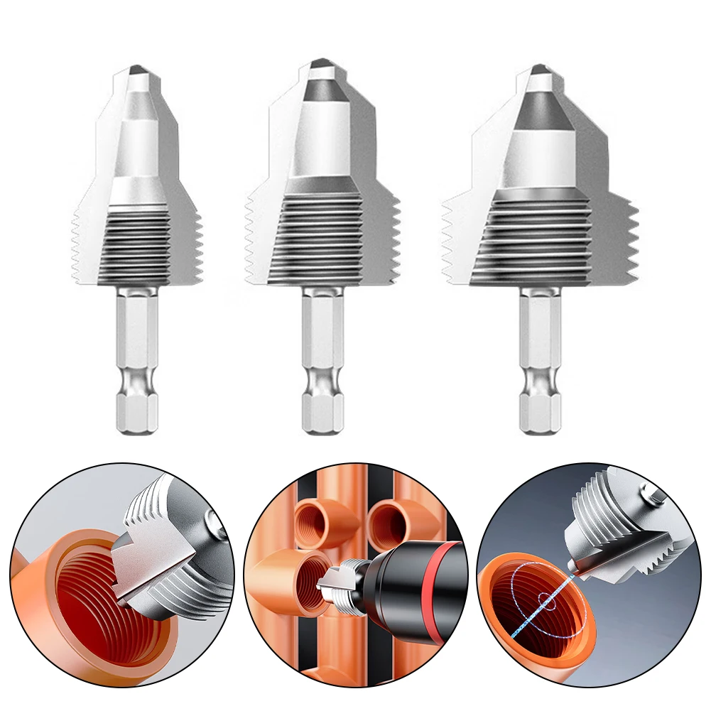 

Сверло 3-в-1 с шестигранной ручкой, 1/4/6 дюйма, трехлезвийное сверло с резьбой, резьбовое сверление, расширение для инструментов для ремонта труб