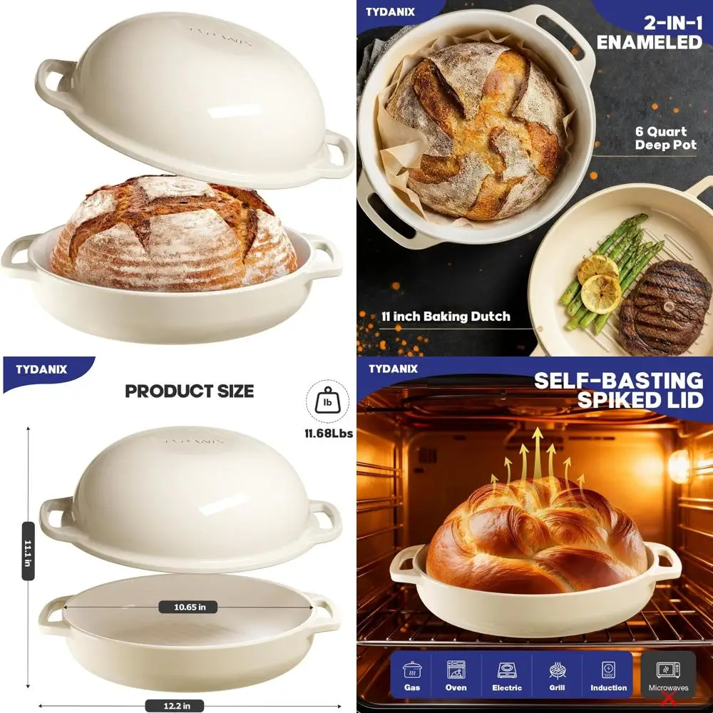 

Эмалированная чугунная форма для буханки 2-в-1 с крышкой — идеально подходит для обжарки, обжарки, тушения и раковины, легкой очистки