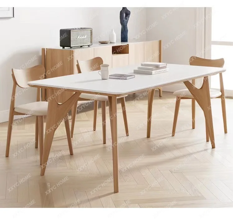 X40 Cream Wind Slate Dining Table And Chair Combination Wabi-sabi Wind Small Apartment  Log Color Dining Ta