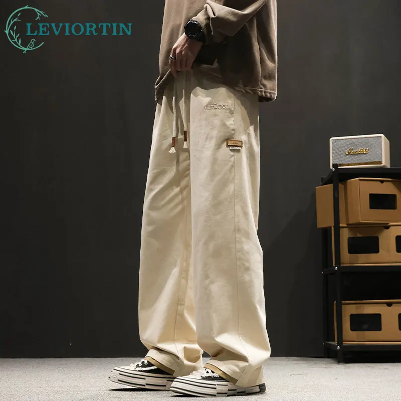 

Мужские повседневные широкие брюки прямого кроя-карго для бега, длинные брюки на весну и осень | Удобные брюки для спецодежды из смеси хлопка