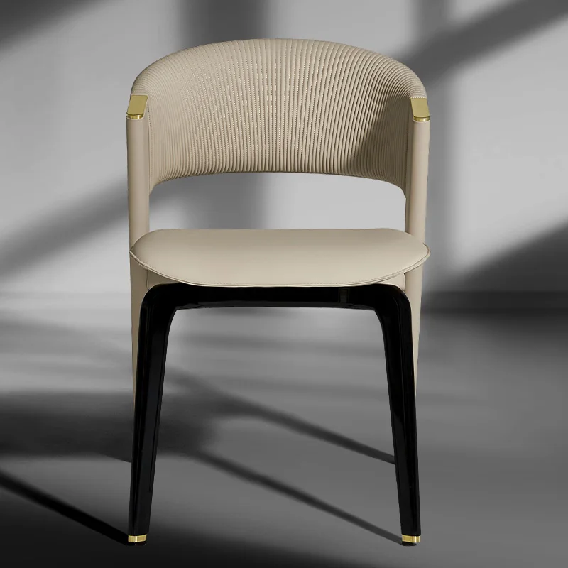 Modern minimalist designer stainless steel dining chair lightweight luxury microfiber leather dining table villa